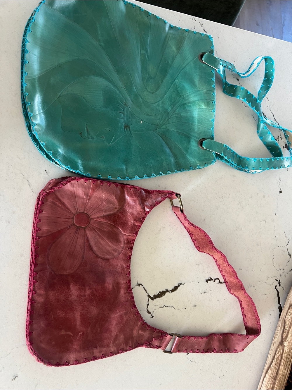 Women’s Bacara Leather Shoulder Bags - Teal and Red